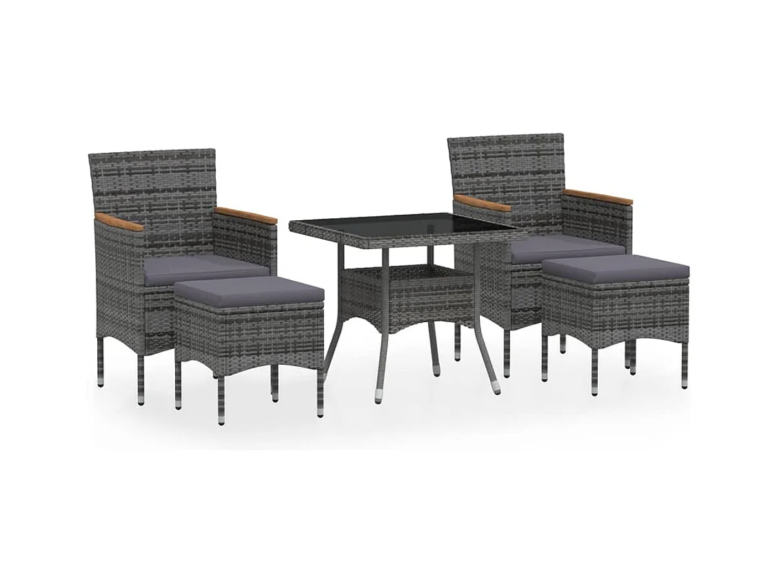 Ensemble à Manger jardin 5 pcs résine tressée verre trempé Gris