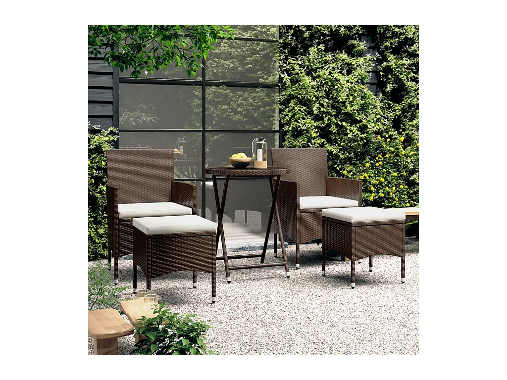 Ensemble de bistro de jardin 5 pcs poly rotin et verre trempé