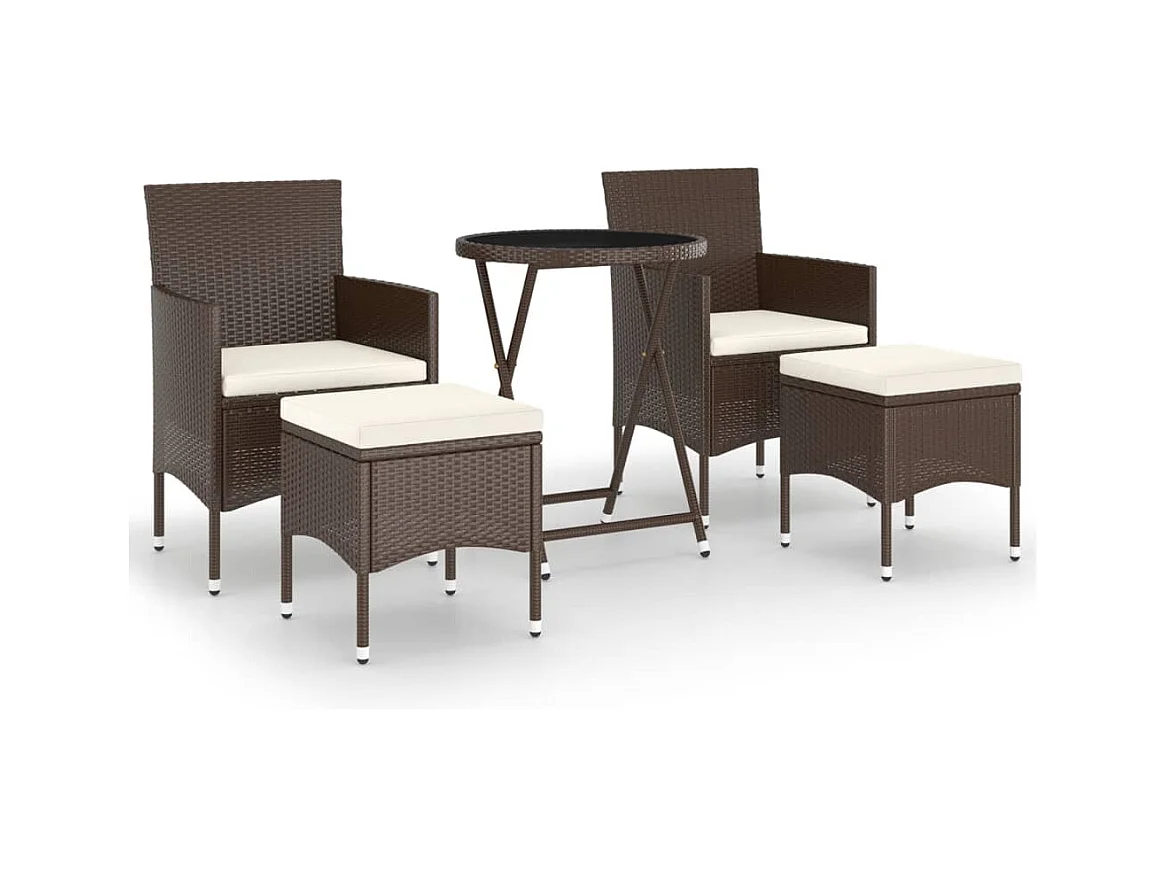 Ensemble de bistro de jardin 5 pcs poly rotin et verre trempé