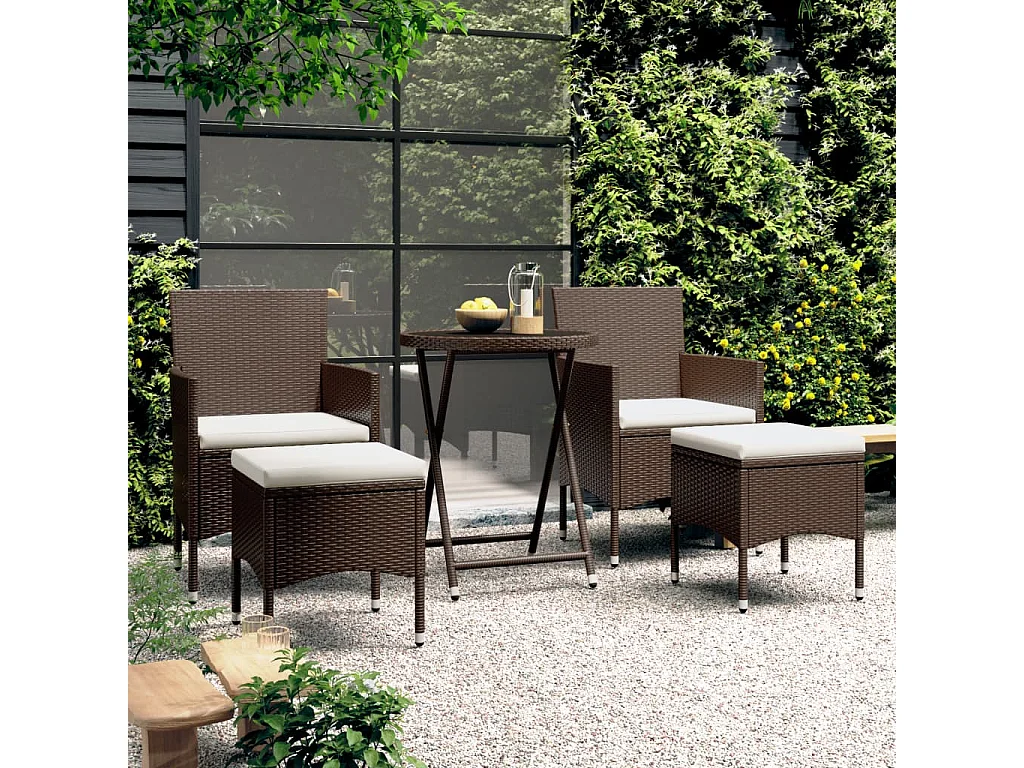 Set Bistrot Giardino 5 pz Polyrattan e Vetro Temperato Marrone