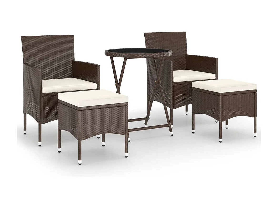 Set Bistrot Giardino 5 pz Polyrattan e Vetro Temperato Marrone