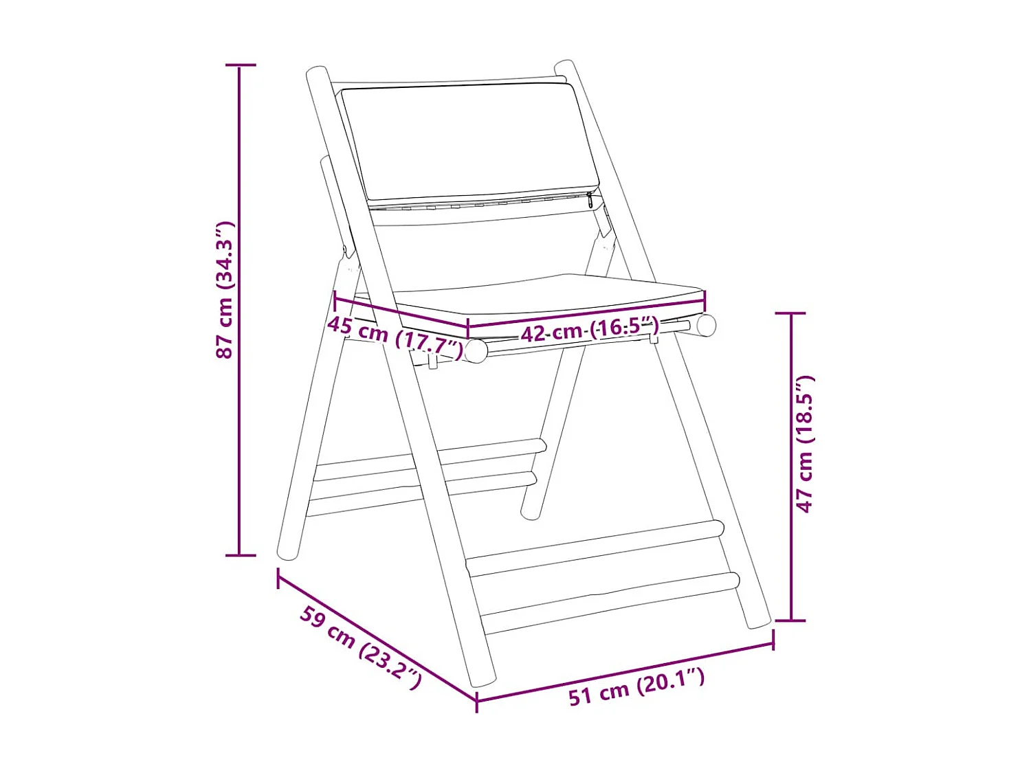 Ensemble de bistro pliante 3 pcs et coussins blanc crème bambou