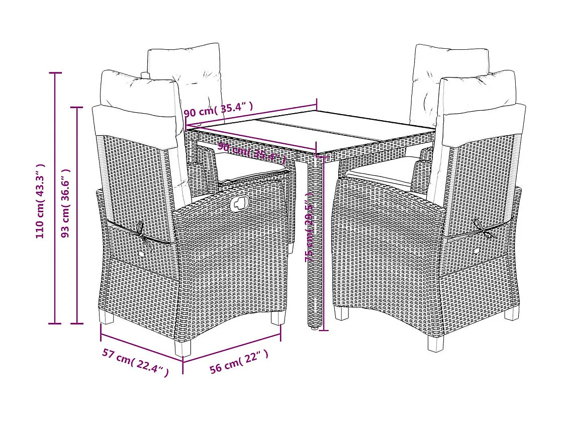 Ensemble à manger de jardin coussins 5pcs Noir Résine tressée