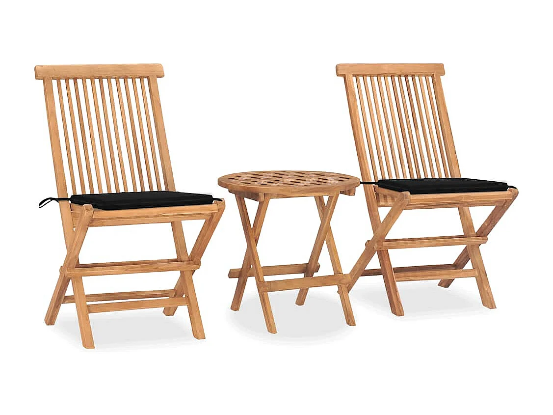 Ensemble à manger d'extérieur pliable avec coussin 3 pcs Teck