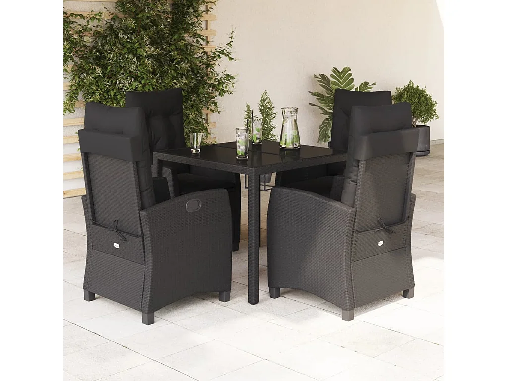 Ensemble à manger de jardin coussins 5pcs Noir Résine tressée