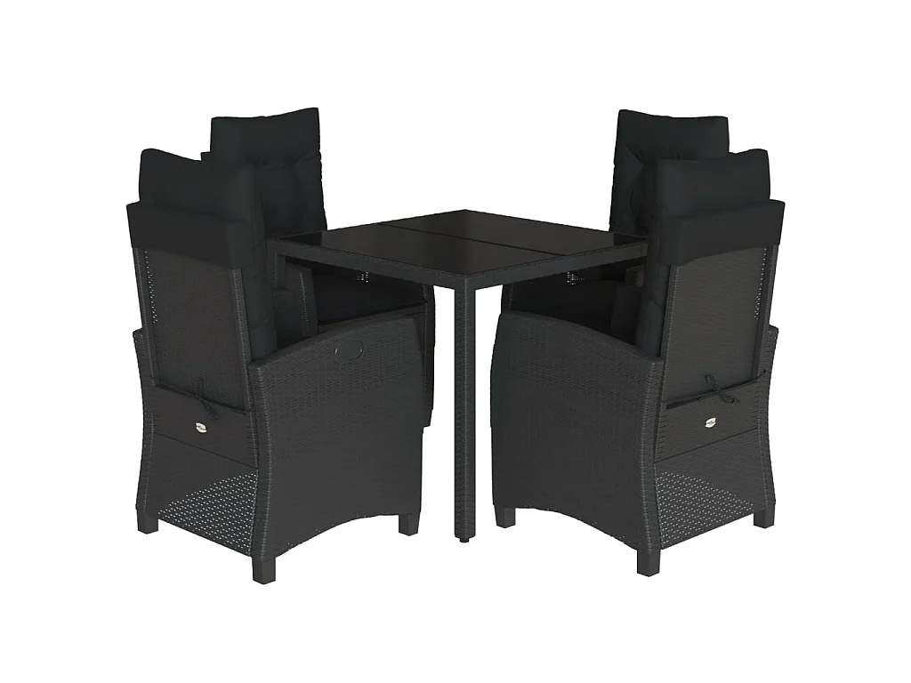 Ensemble à manger de jardin coussins 5pcs Noir Résine tressée
