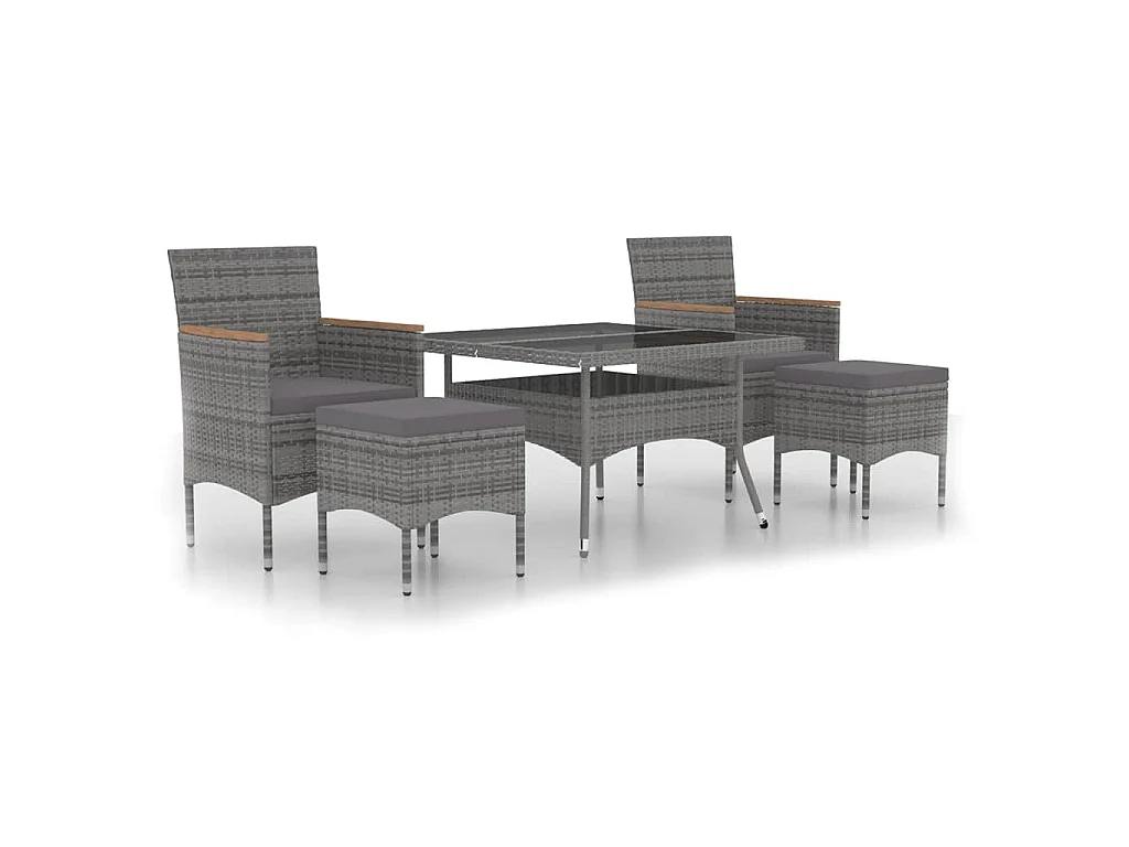 Set comedor jardín 5 pzas ratán sintético vidrio templado gris