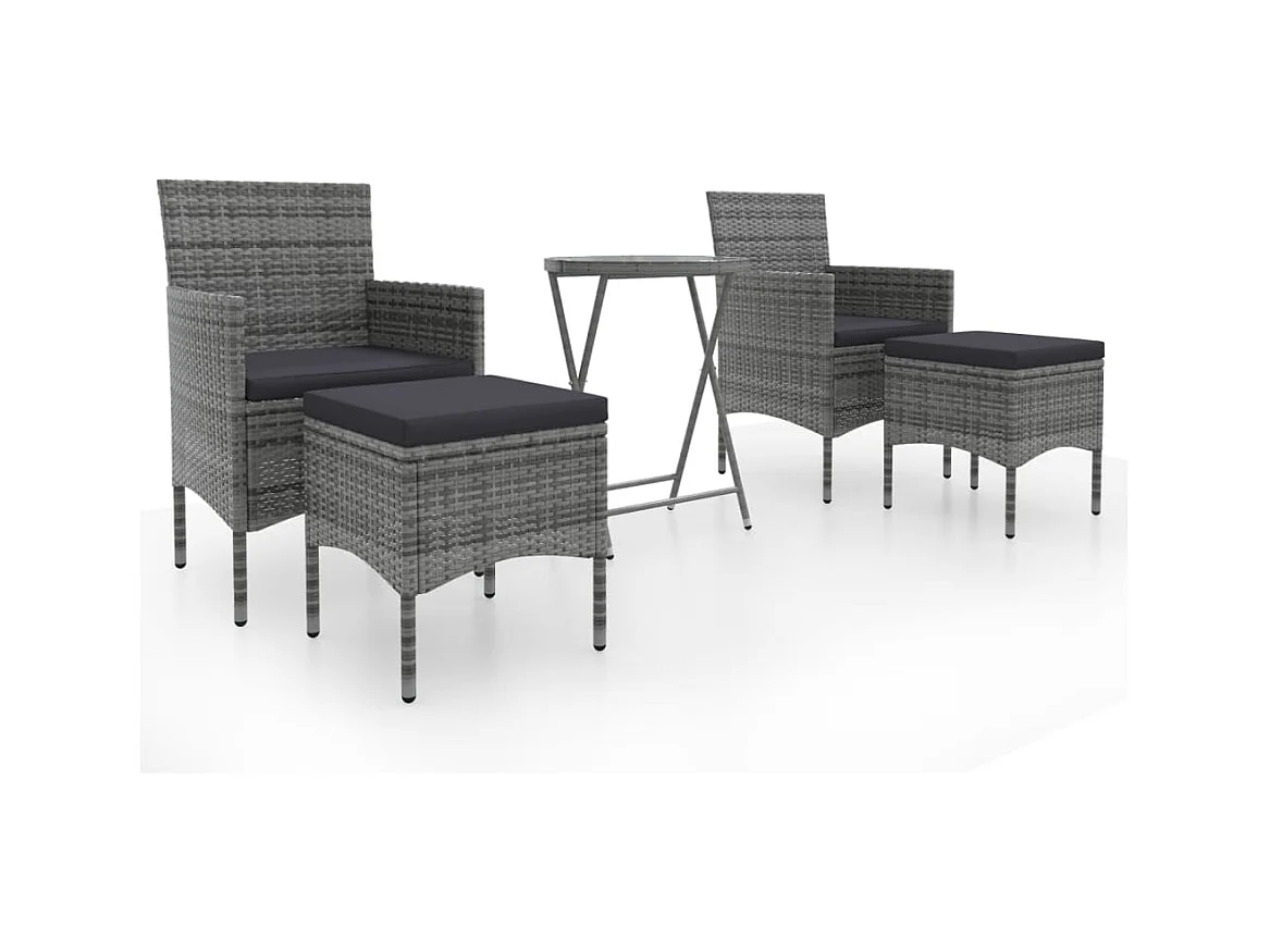 Ensemble de bistro jardin 5pcs Résine tressée verre trempé Gris