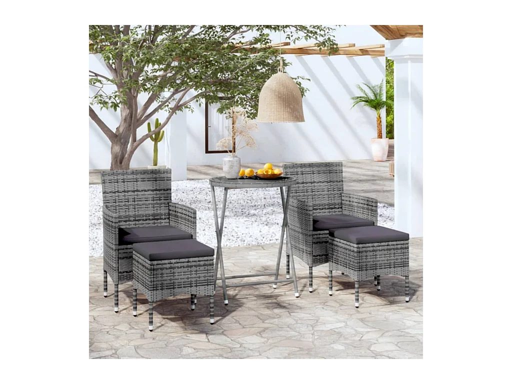Ensemble de bistro jardin 5pcs Résine tressée verre trempé Gris