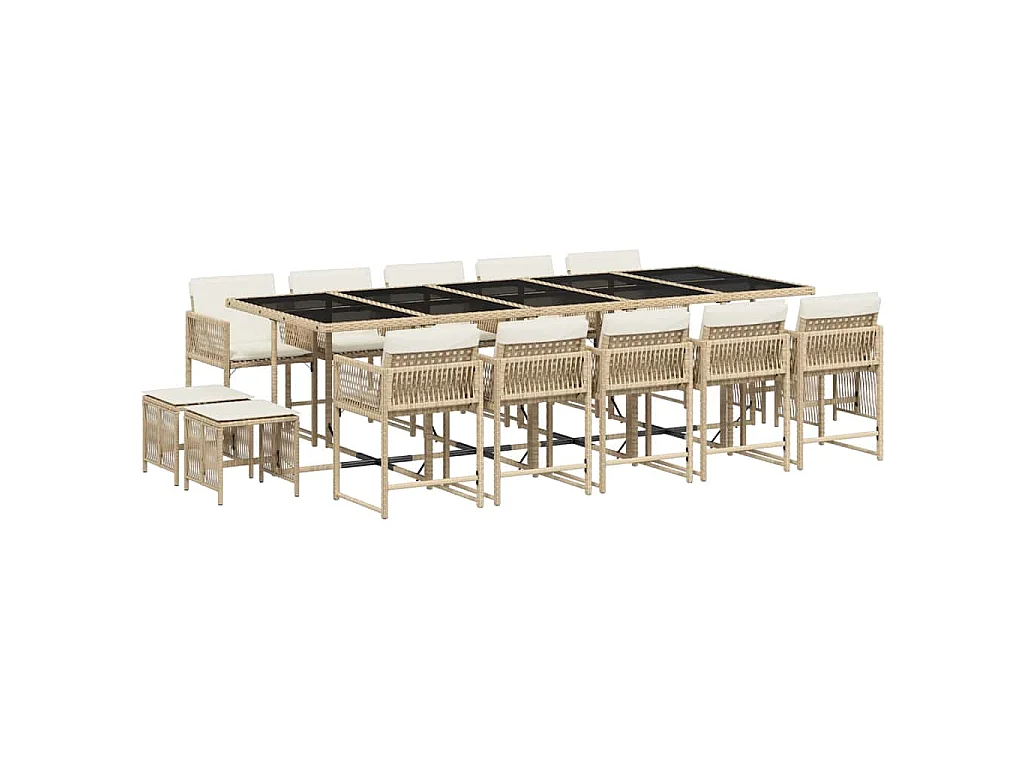 15-tlg. Garten-Essgruppe mit Kissen Beige Poly Rattan