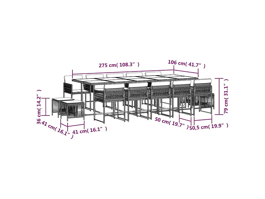 Set da Pranzo da Giardino 15 pz con Cuscini Beige in Polyrattan