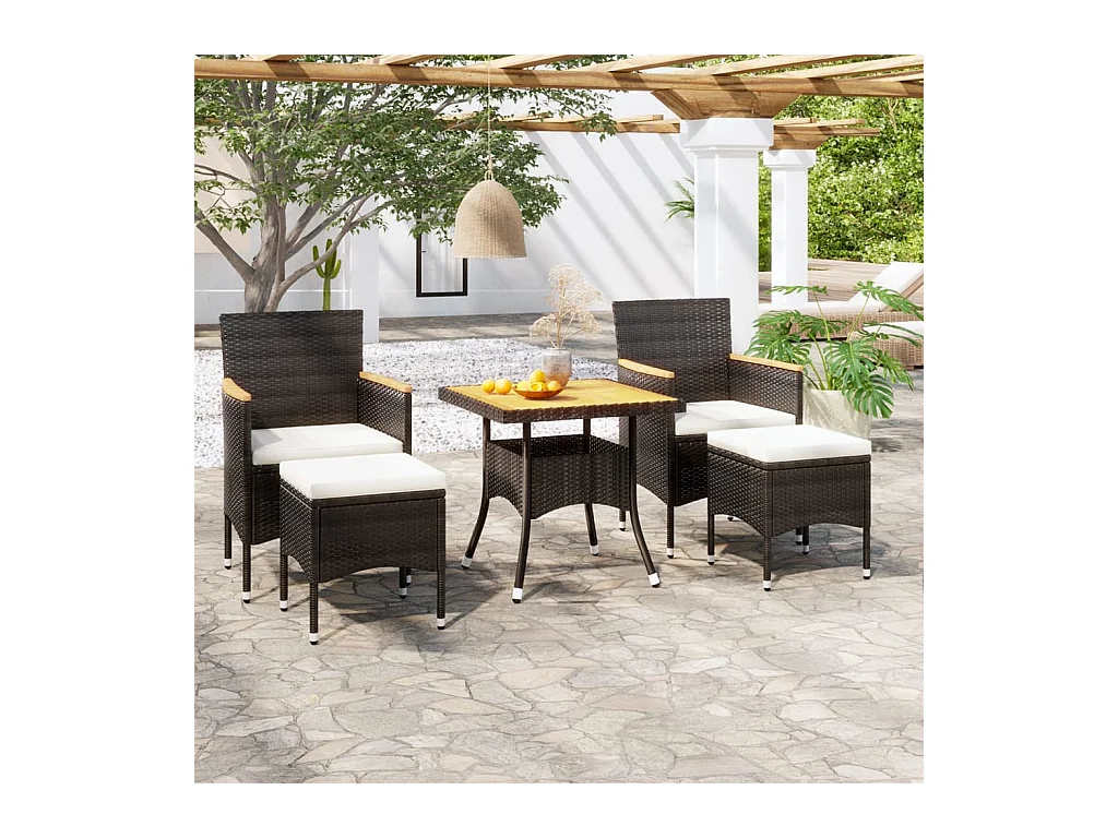 5-tlg. Garten-Essgruppe Poly Rattan & Massivholz Akazie Schwarz