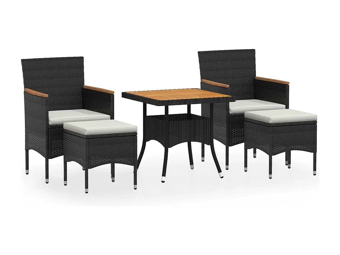 Ensemble à manger de jardin 5 pcs Résine tressée et acacia Noir