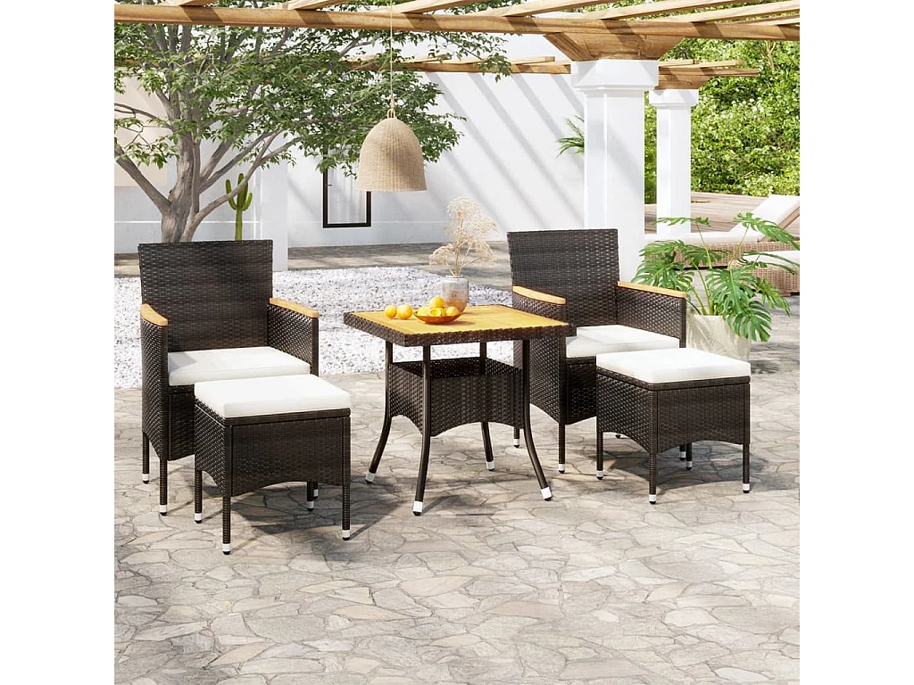 Ensemble à manger de jardin 5 pcs Résine tressée et acacia Noir