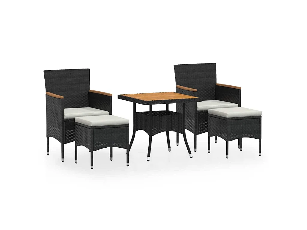 Set comedor jardín 5 pzas ratán sintético y madera acacia negro