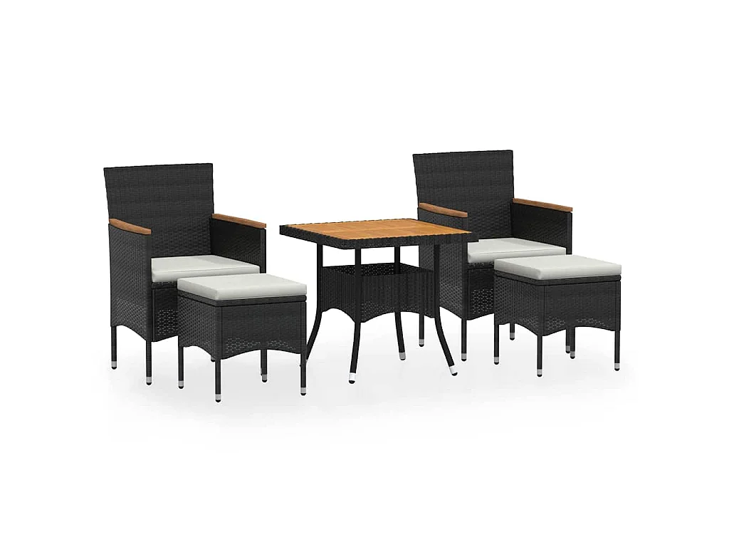 5-tlg. Garten-Essgruppe Poly Rattan & Massivholz Akazie Schwarz