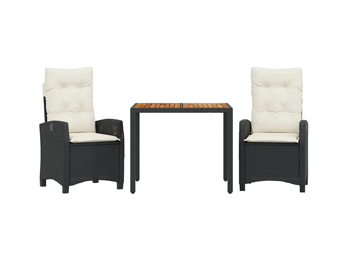 Ensemble à manger de jardin avec coussins 3 pcs Noir