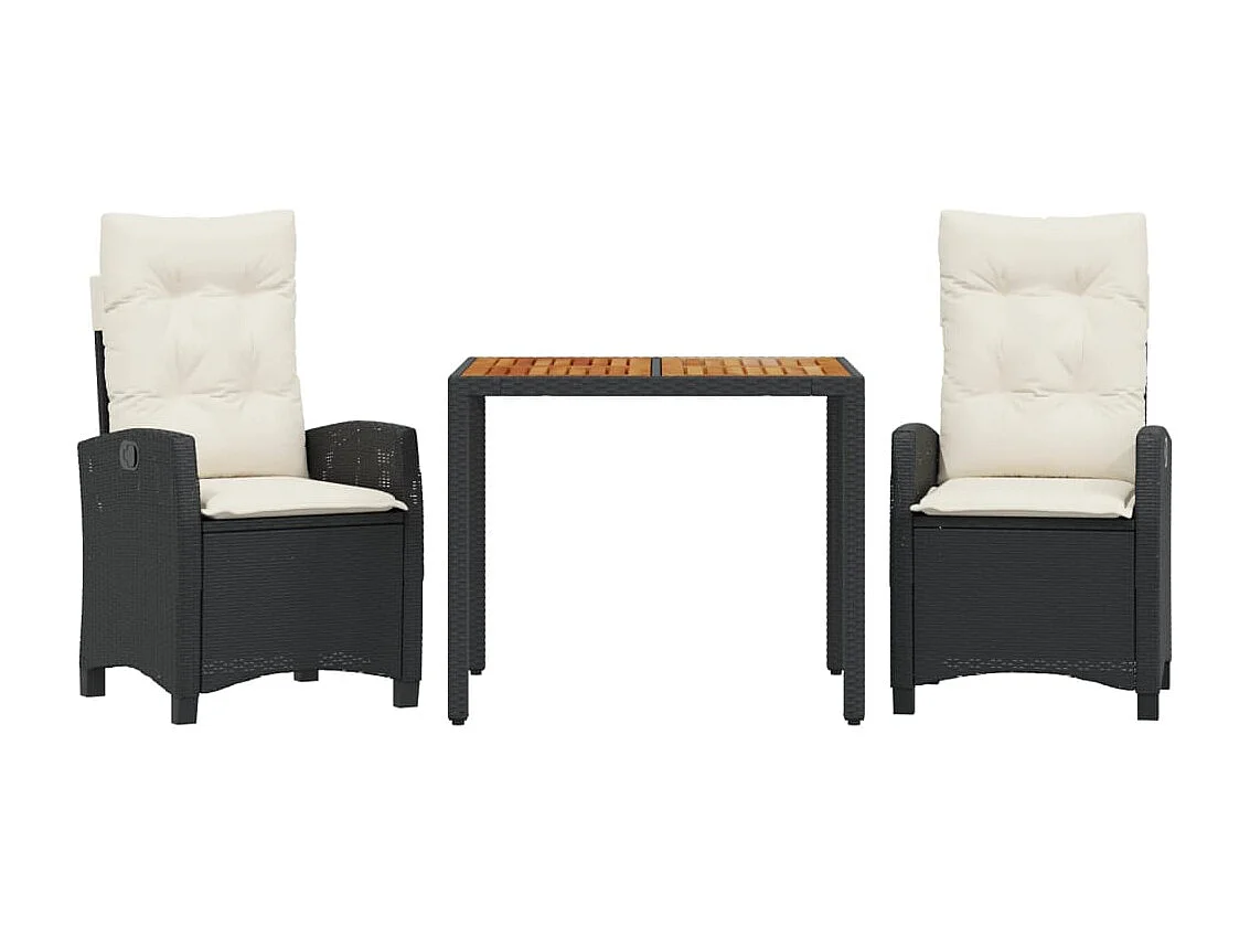 3-tlg. Garten-Essgruppe mit Kissen Schwarz Poly Rattan