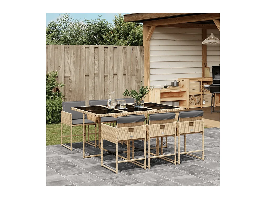 Ensemble à manger de jardin coussins 7 pcs mélange beige rotin