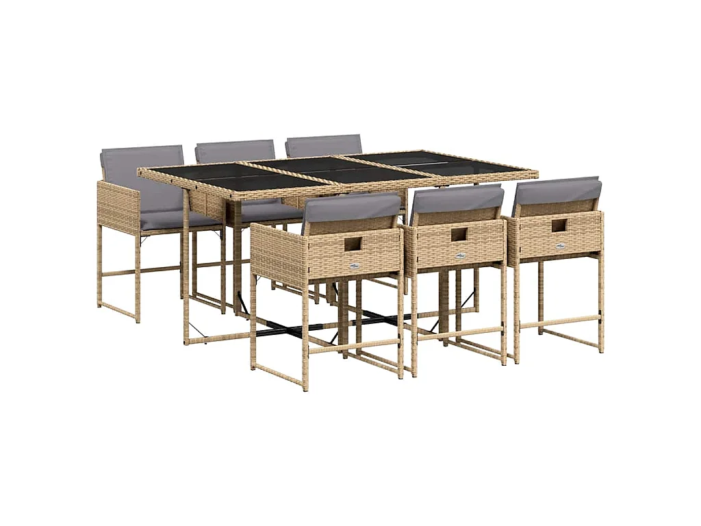 Set Pranzo da Giardino 7 pz con Cuscini Beige Misto Polyrattan
