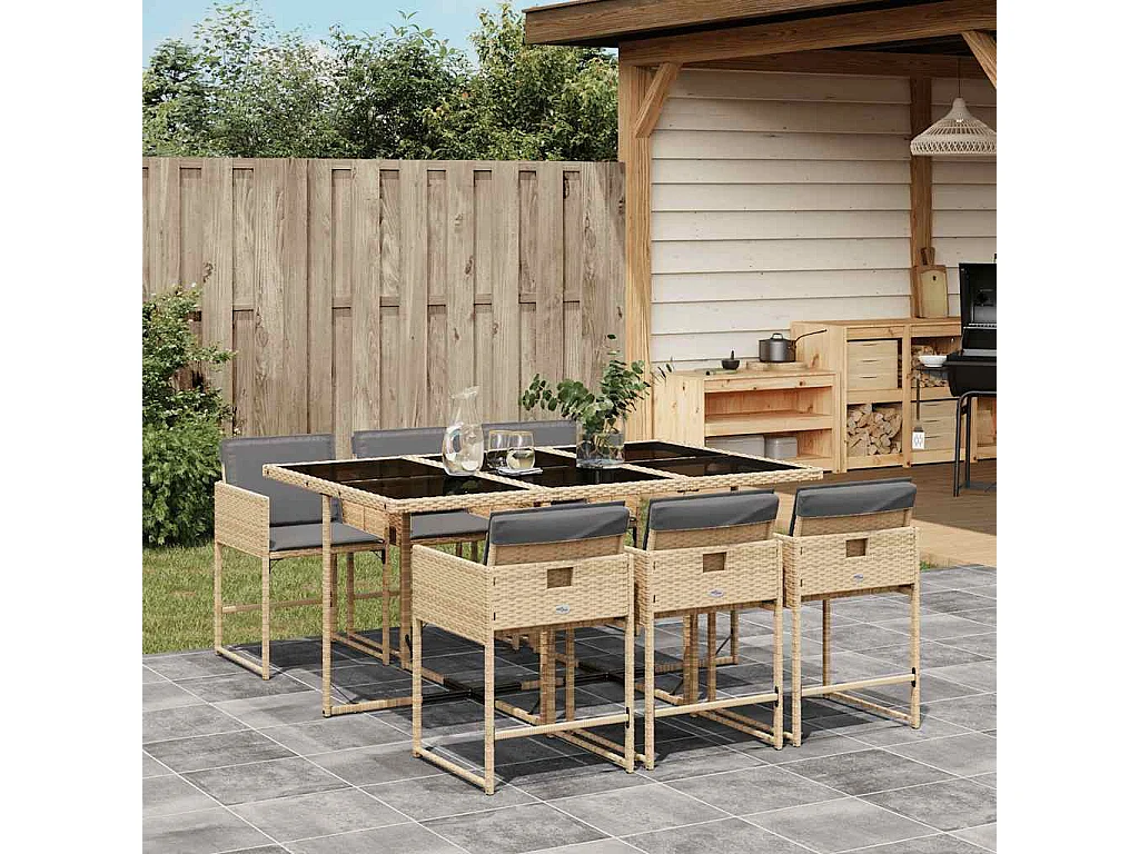 Set Pranzo da Giardino 7 pz con Cuscini Beige Misto Polyrattan