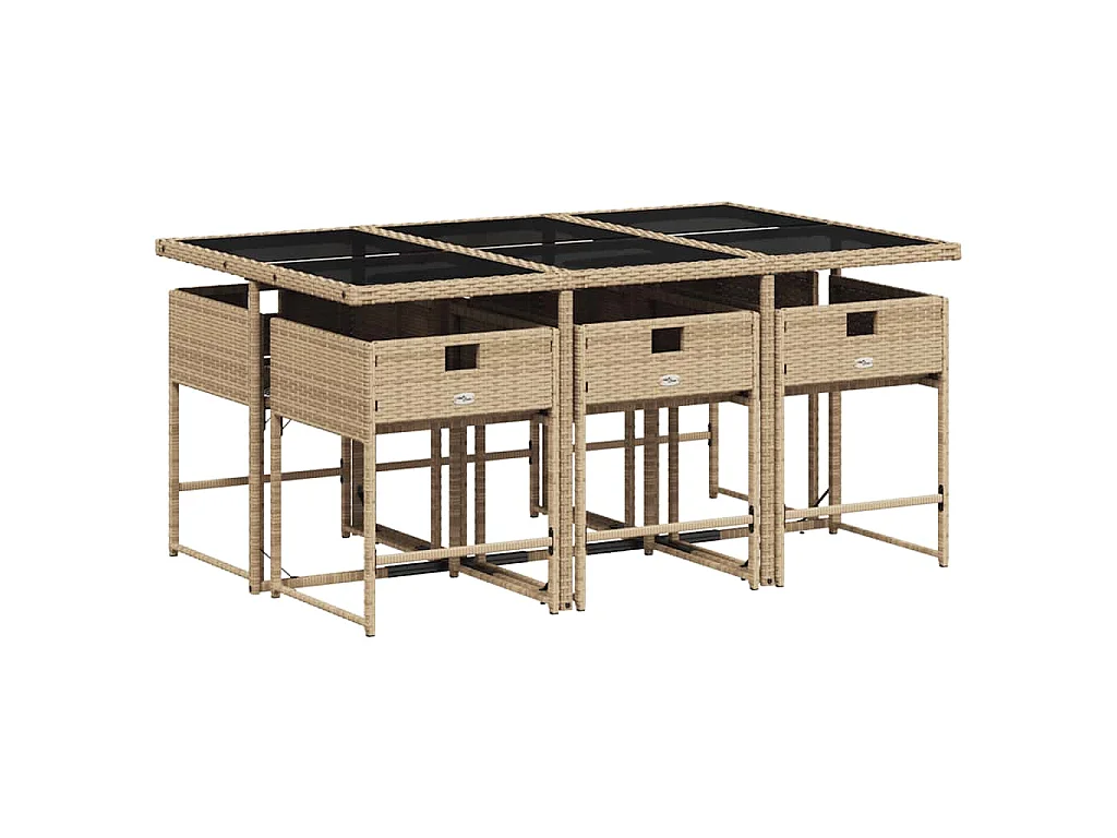 7-delige Tuinset met kussens poly rattan gemengd beige