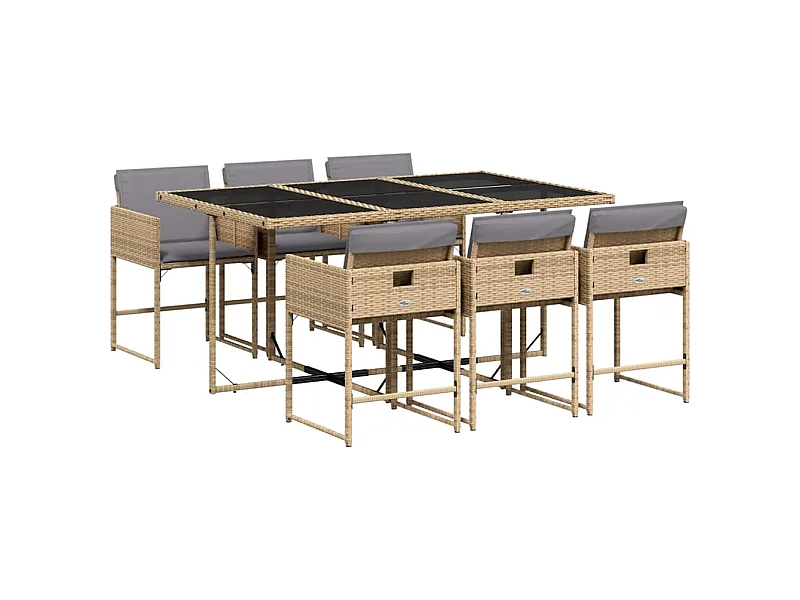 Ensemble à manger de jardin coussins 7 pcs mélange beige rotin
