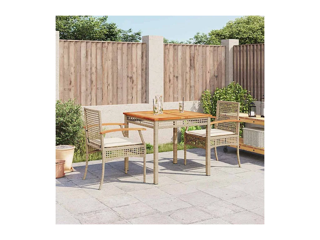 3-tlg. Garten-Essgruppe mit Kissen Beige Poly Rattan