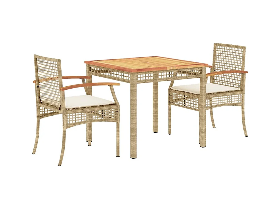 3-tlg. Garten-Essgruppe mit Kissen Beige Poly Rattan