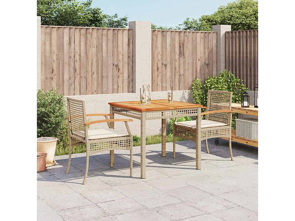 3-tlg. Garten-Essgruppe mit Kissen Beige Poly Rattan