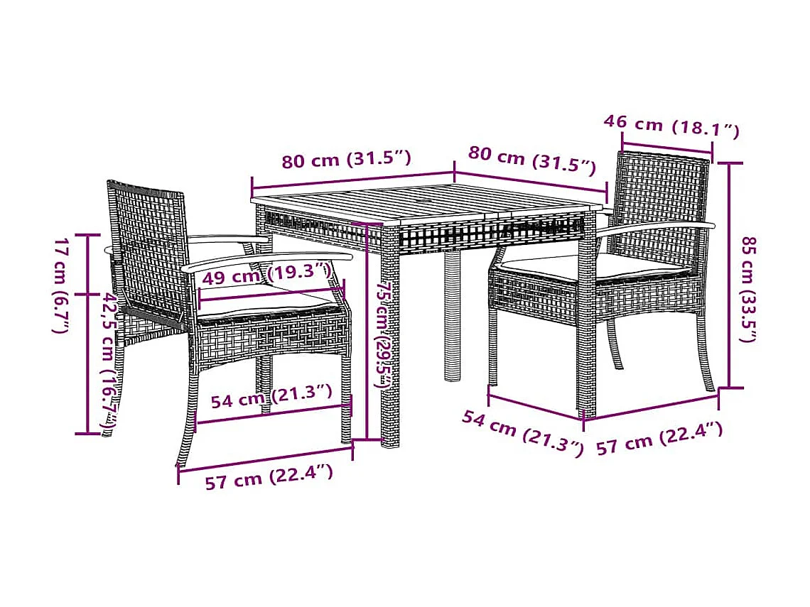 3-tlg. Garten-Essgruppe mit Kissen Beige Poly Rattan
