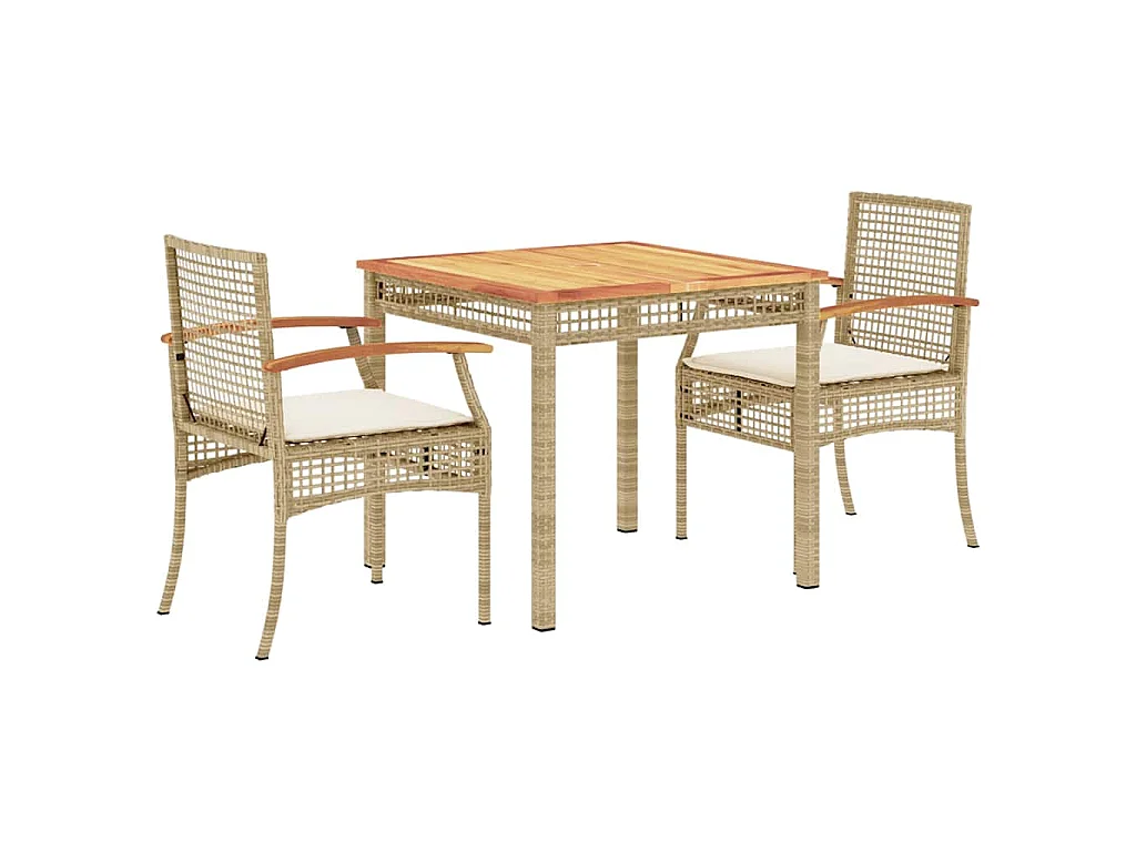 3-delige Tuinset met kussens poly rattan beige