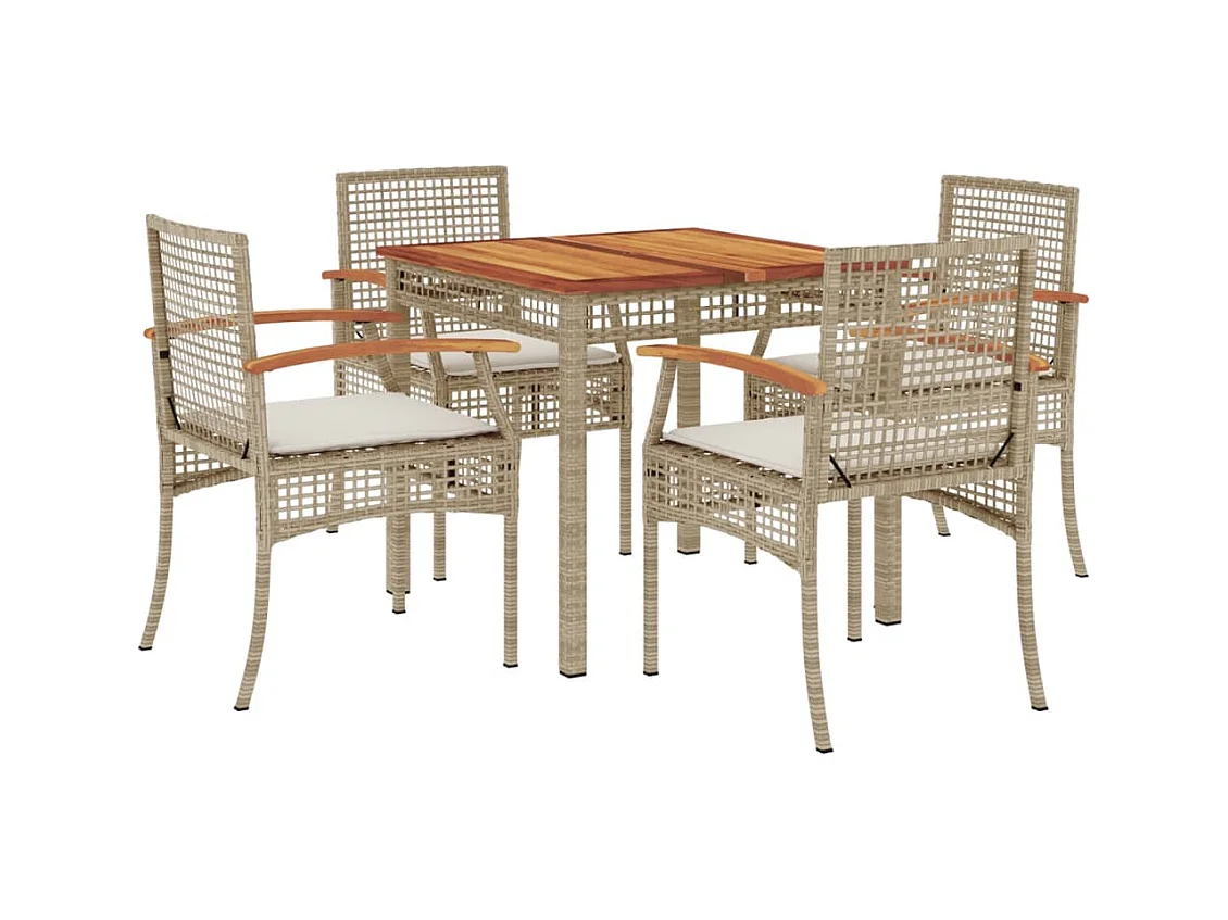 Ensemble à manger de jardin avec coussins 5pcs Beige poly rotin