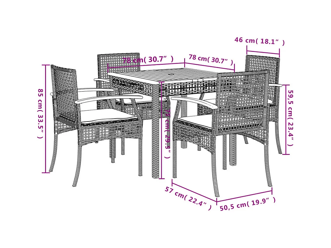 Ensemble à manger de jardin avec coussins 5pcs Beige poly rotin