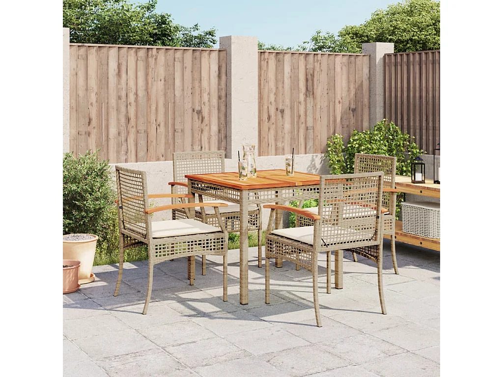 5-tlg. Garten-Essgruppe mit Kissen Beige Poly Rattan