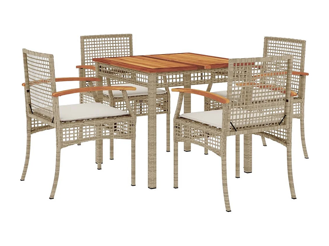5-tlg. Garten-Essgruppe mit Kissen Beige Poly Rattan