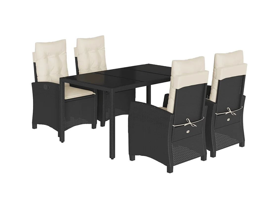 5-delige Tuinset met kussens poly rattan zwart