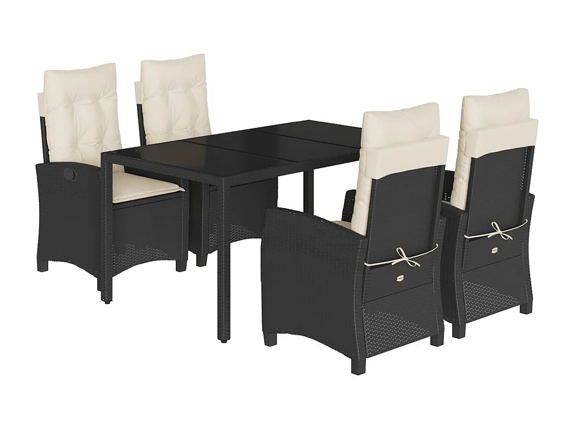 5-tlg. Garten-Essgruppe mit Kissen Schwarz Poly Rattan