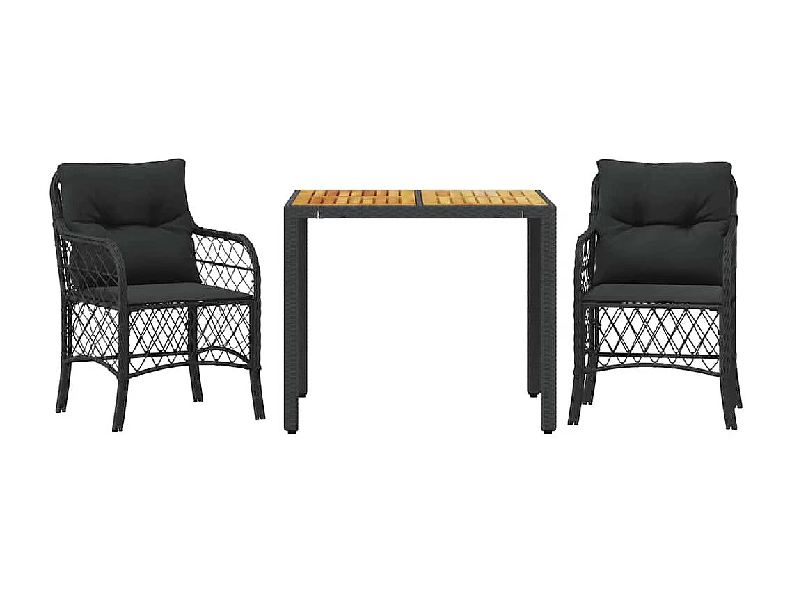 Ensemble de bistro 3 pcs avec coussins noir résine tressée