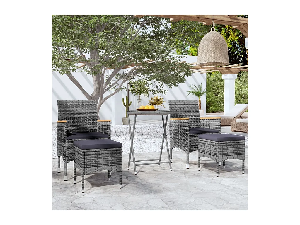 Ensemble de bistro jardin 5pcs Résine tressée verre trempé Gris