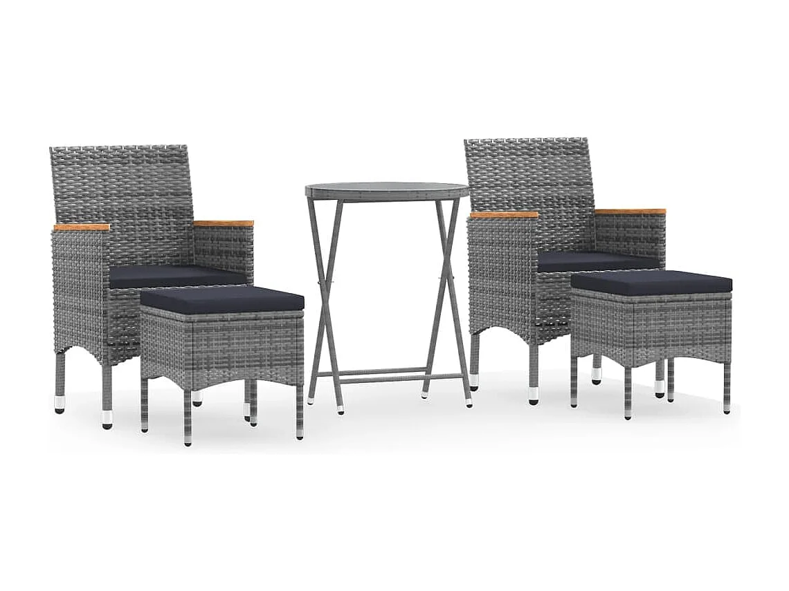 5-delige Bistroset poly rattan en gehard glas grijs