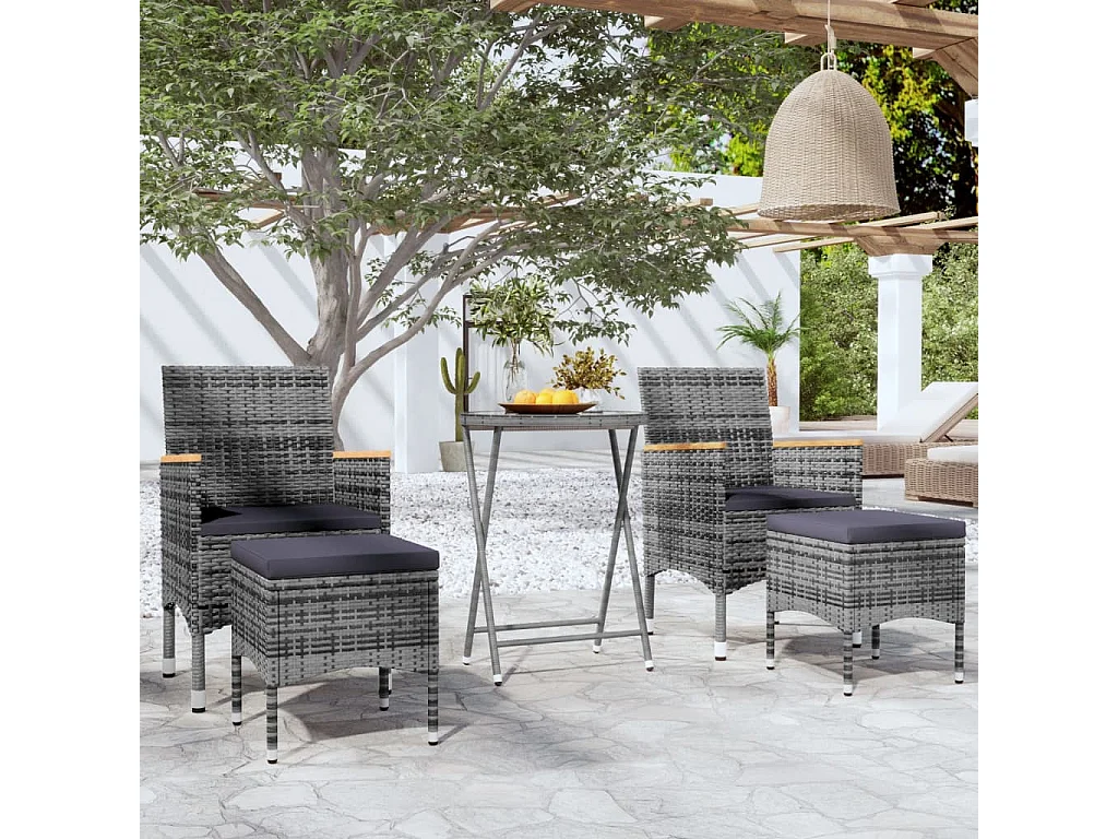 5-delige Bistroset poly rattan en gehard glas grijs