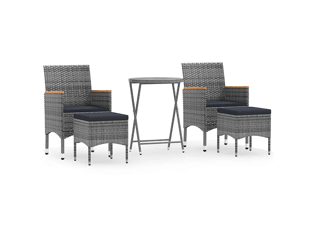 5-tlg. Garten-Bistro-Set Poly Rattan und Hartglas Grau