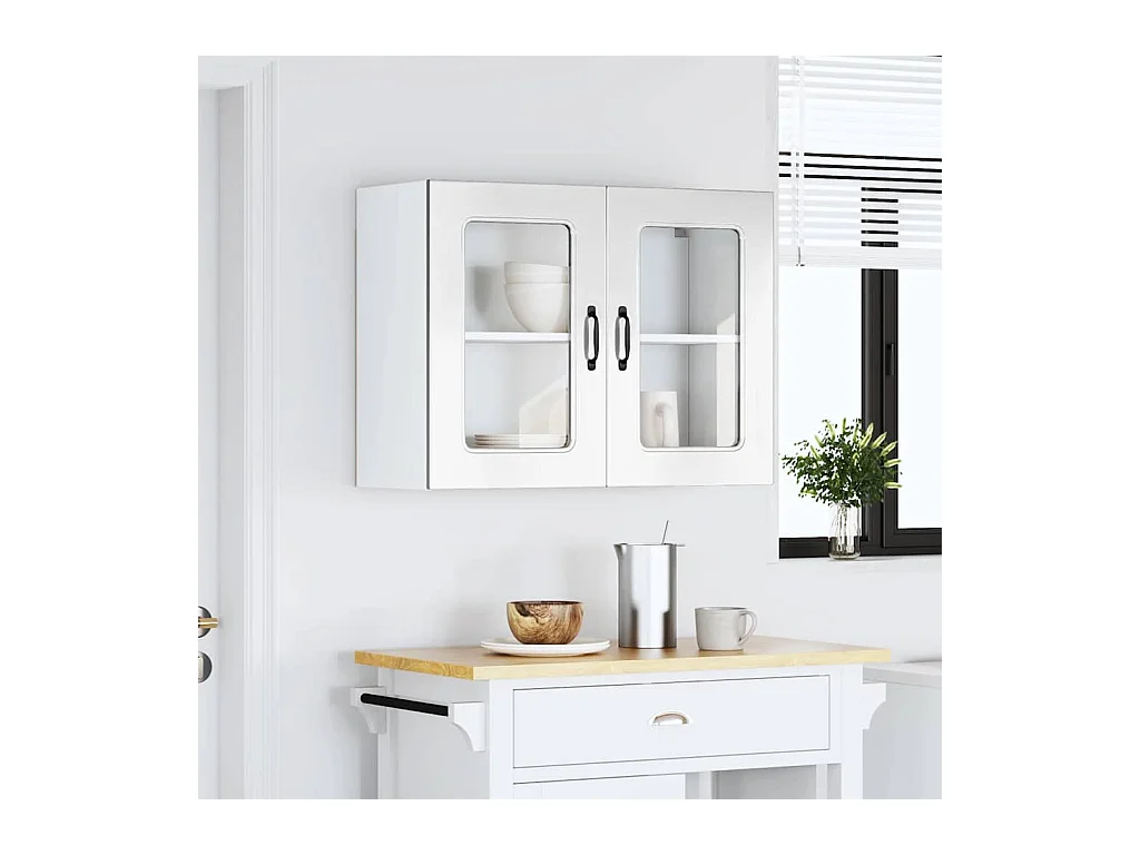 Küchen-Hängeschrank mit Glastür Kalmar Hochglanz-Weiß Holzwerkstoff