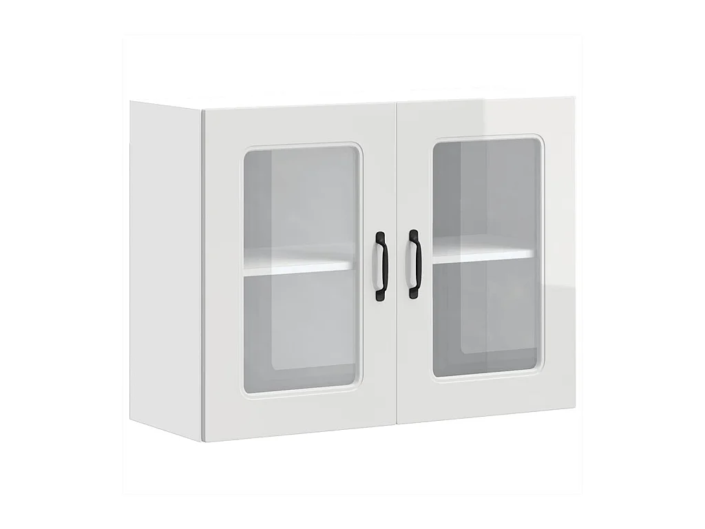 Küchen-Hängeschrank mit Glastür Kalmar Hochglanz-Weiß Holzwerkstoff