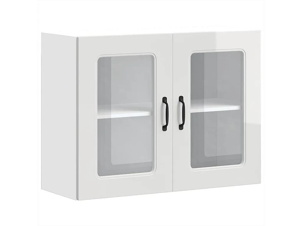 Armoire murale de cuisine avec porte vitrée "Kalmar" Bois d'ingénierie blanc brillant