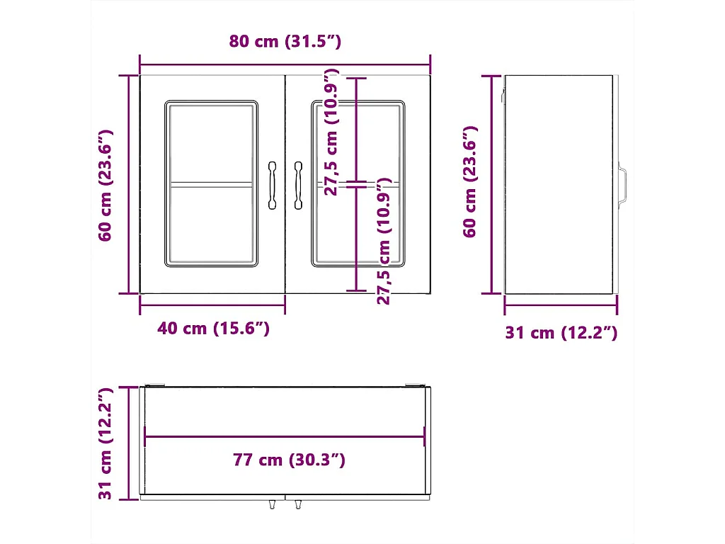 Armoire murale de cuisine avec porte vitrée "Kalmar" Bois d'ingénierie blanc brillant