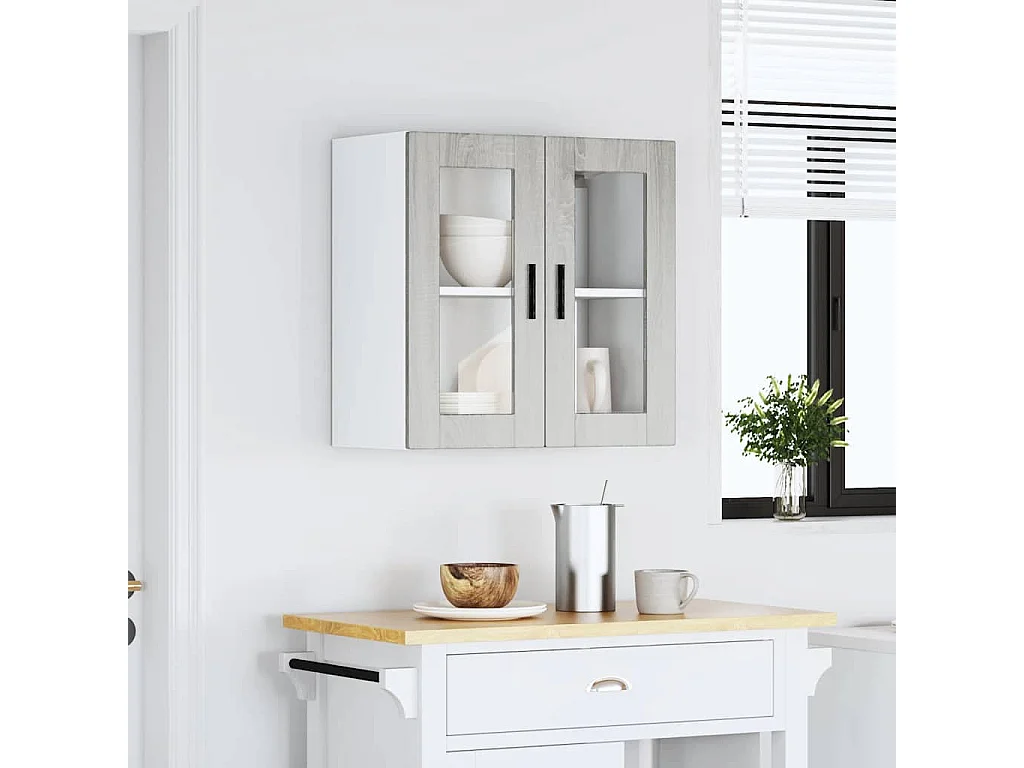 Armoire murale de cuisine avec porte en verre Porto sonoma gris