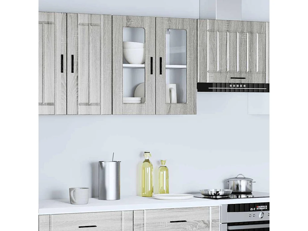 Küchen-Hängeschrank mit Glastür Porto Grau Sonoma