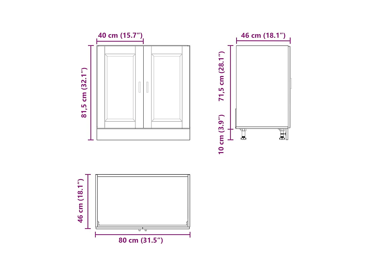 Meuble bas pour évier Porto blanc 80x46x81,5 cm bois ingénierie
